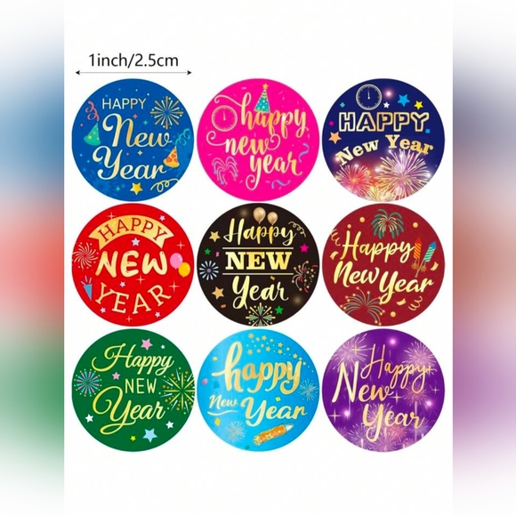 500pcs 1inch 1.5inch Happy New Year's Stickers - Picture 2 of 5
